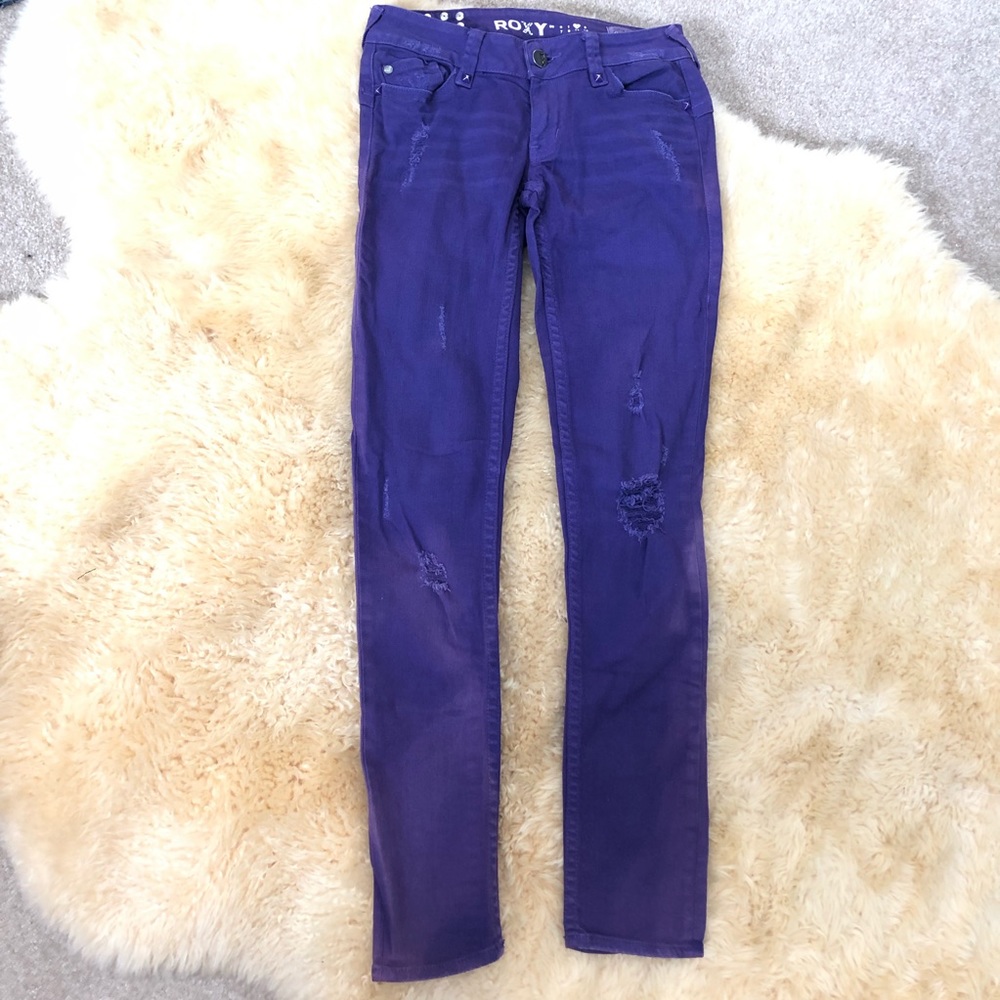ROXY purple studded distressed denim jeans pants